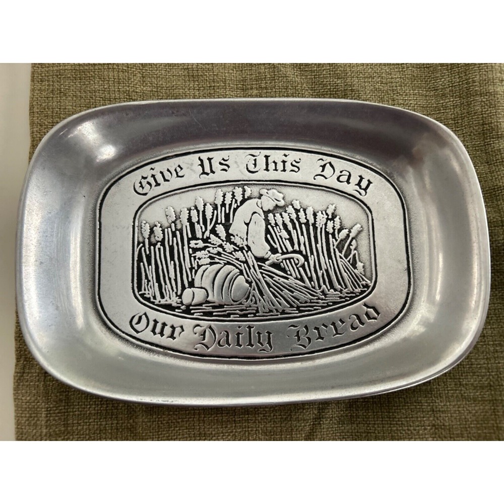 Vintage RWP Wilton "Give Us This Day Our Daily Bread" Pewter Bread Tray Dish GUC